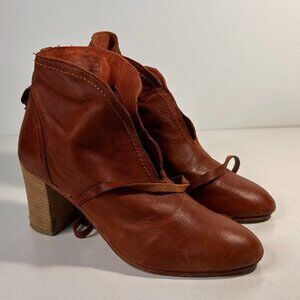 Free People Brown Leather Tie up Ankle Booties Women Size 39 eu